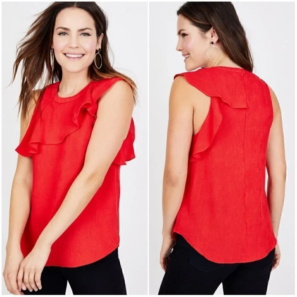 Rachel Roy Ruffle Top Red Sleeveless XL